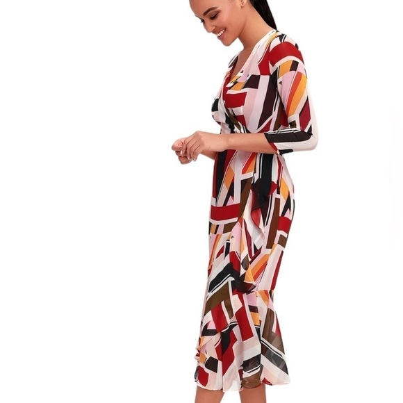 Lulus Shape It Up Burgundy Multi Print Midi Dress - Picture 4 of 16